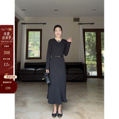 收腰鱼尾百搭显瘦长袖 小黑裙 裙2024新款 经典 郭九九呢 春秋西装