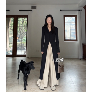 裙 郭九九呢 显瘦气质百搭针织开衫 2024新款 亚麻垂感松紧腰阔腿裤