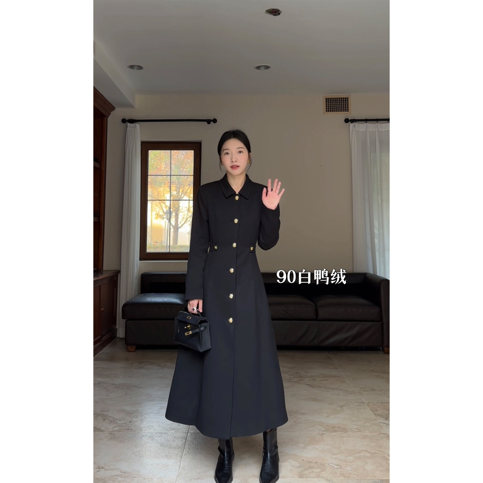 郭九九呢 90白鸭绒赫本风收腰显瘦加厚西装羽绒大衣冬季新款外套