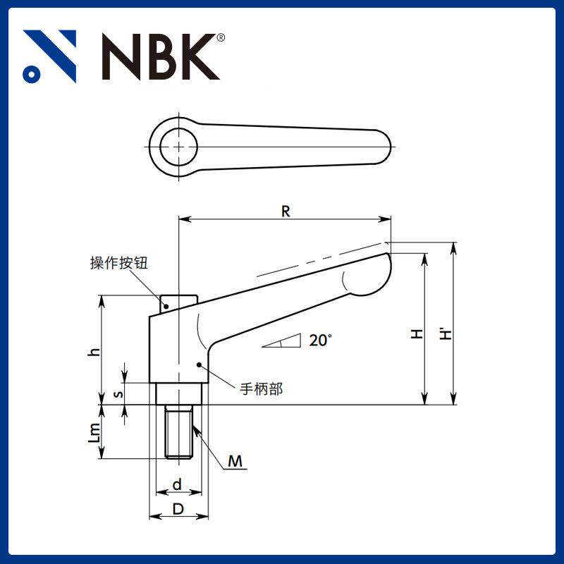 LDM-CM8-M12带操作按钮外螺纹夹紧手柄机械要素零部件