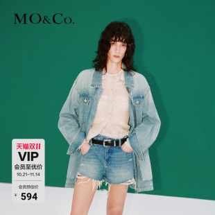 夹克外套M摩安珂 春秋洗水做旧四口袋蓝色牛仔衬衫 MOCO奥莱