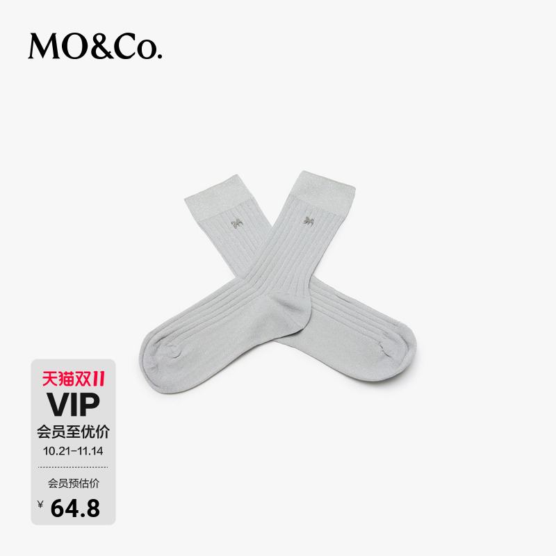MOCO金属葱丝纯色中筒袜