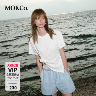 MOCO短袖 上衣黑色白色摩安珂 T恤5A抗菌防螨玫瑰盘花解构收腰短款