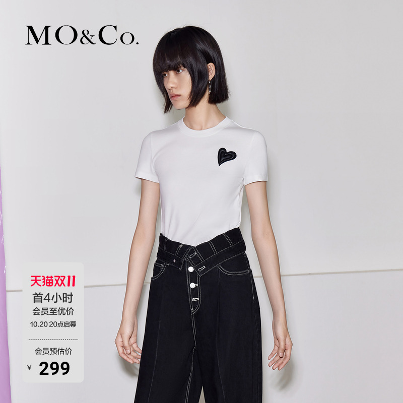 MOCO基础短袖T恤爱心修身显瘦