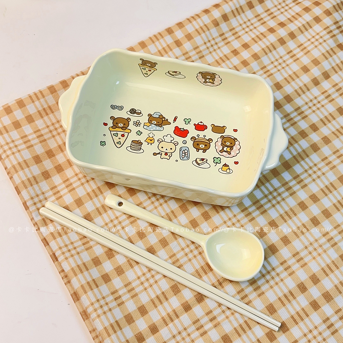 新款可爱轻松熊陶瓷米饭碗家用卡通可爱熊奶油风水果沙拉碗面碗