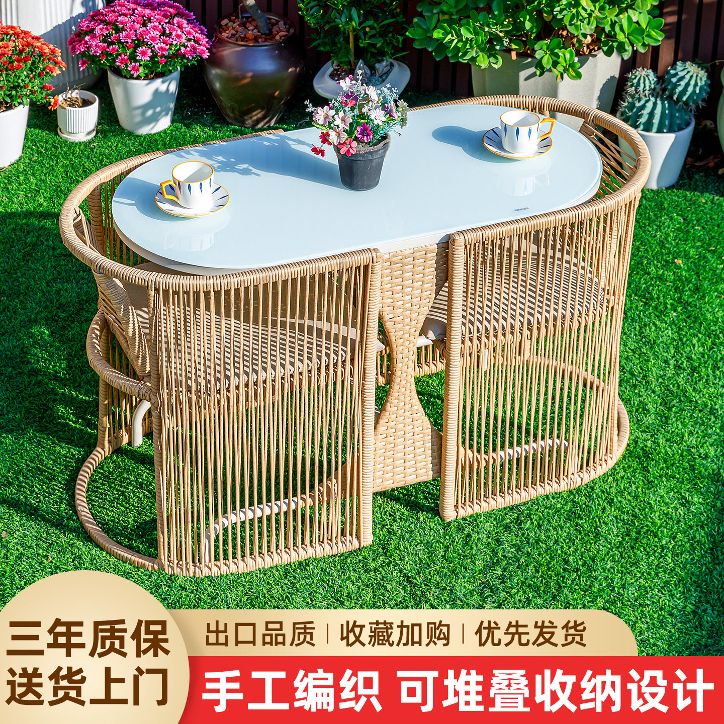 手工编织藤编桌椅套件阳台客厅休闲茶桌可堆叠收纳椭圆形,住宅家具,桌椅套件,淘宝优惠券,粉丝福利购,淘宝优惠卷