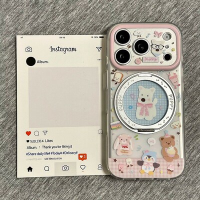 旋转镂空磁吸支架适用oppoa6手机壳a5pro卡通a3x西高地a2x小狗a1活力版a32a31企鹅a93s大视窗a58x可爱a96a72
