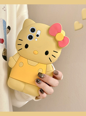 卡通黄色kt猫适用opporeno14手机壳reno13pro+带12por挂链11趣味10立体ace2凯蒂猫9可爱8硅胶7se软壳十oppo女