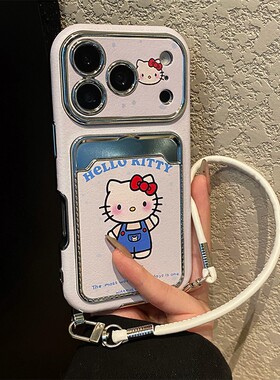 卡通kt猫卡包适用opporeno14手机壳reno13可爱reon12凯蒂猫11带a58x挂绳a57斜挎真我q5i可背v23仿皮oppo皮纹p