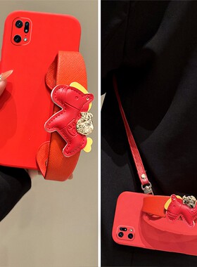 马上有钱适用oppofindx9plus手机壳k13turbopro新年x8s+红色x7ultra皮质k12s小马k11x手腕带k10可x6斜挎0pp0