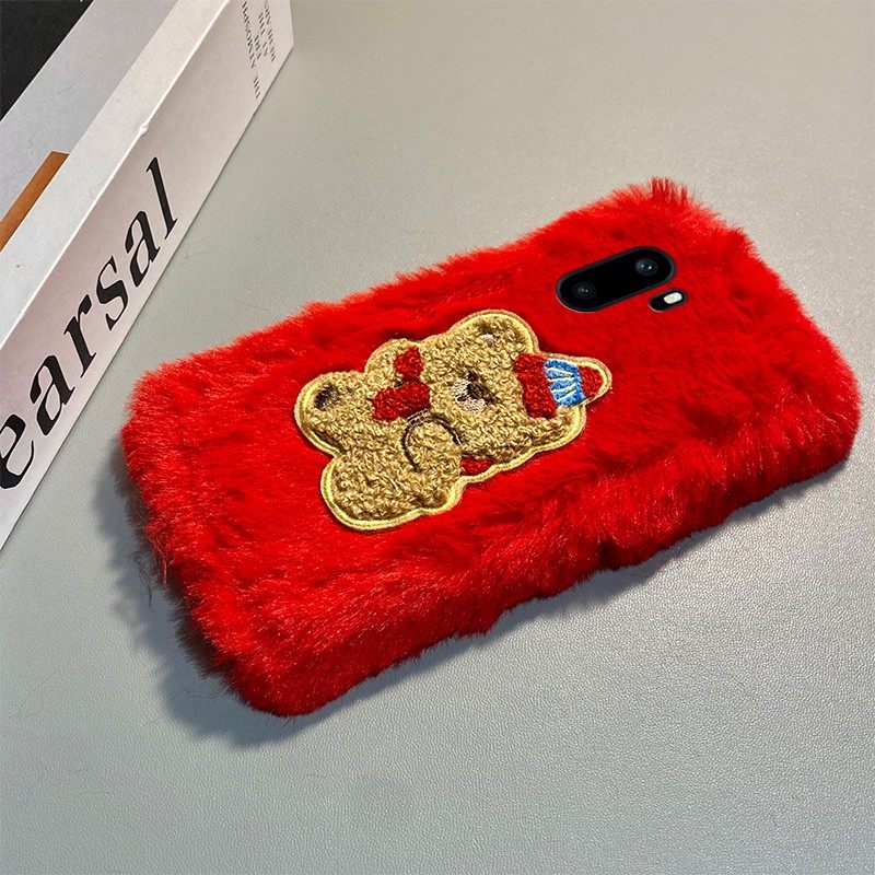 手机壳秋冬毛绒卡通刺绣圣诞小熊