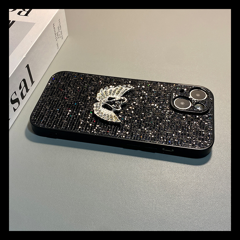 手机壳秋冬绒布小香风闪片水钻钻石爱心天鹅