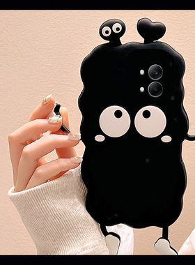 可爱黑色煤球表情适用小米红米turbo5max手机壳turbo5卡通redmi立体爱心mi趣味米呆萌新款全包防摔保护套硅胶