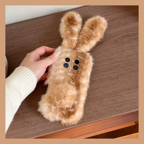 手机壳秋冬毛绒卡通撞色兔子耳朵