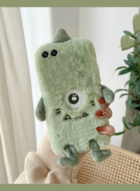 毛绒绿色大眼仔适用三星zflip7fe手机壳zflip6秋冬zfold5毛茸茸zfold4折叠屏怪兽3立体2卡通w25w24硬壳w23w22