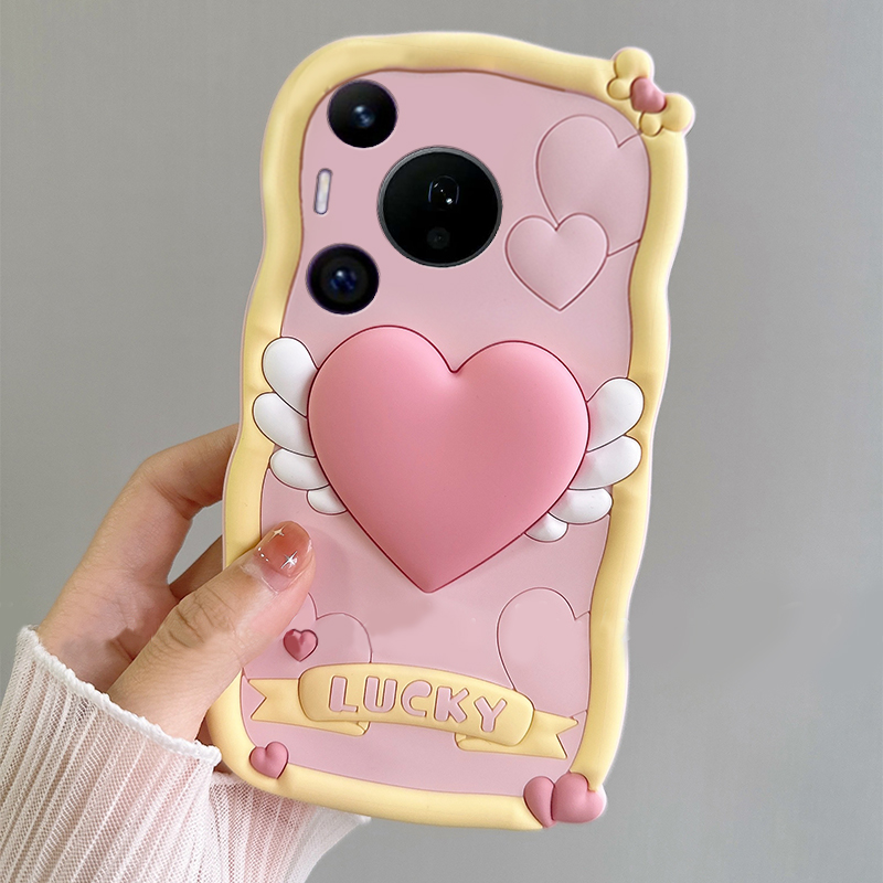 手机壳硅胶ins风粉色天使爱心带手链