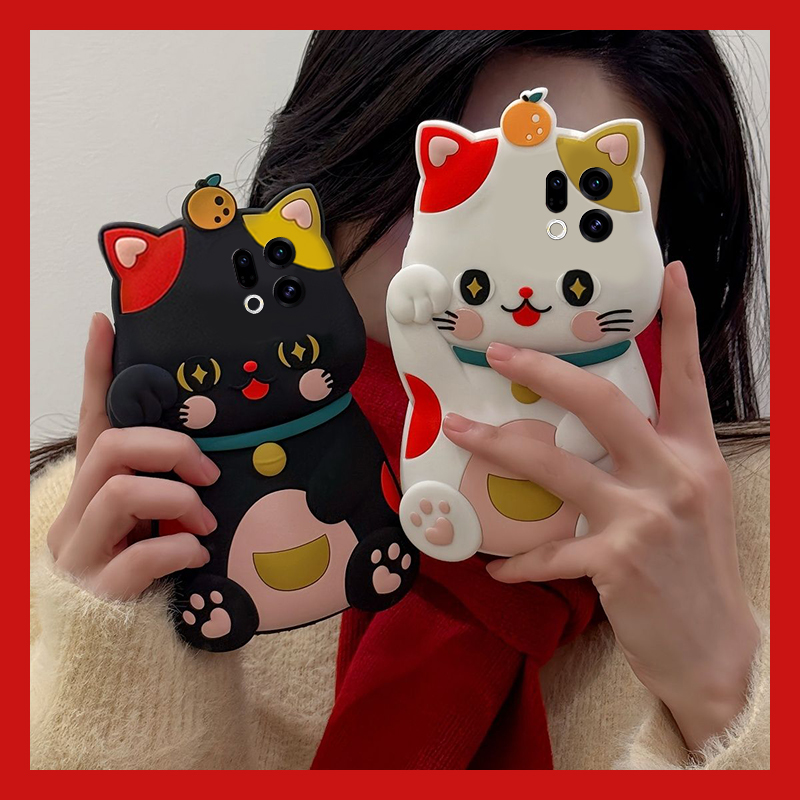 手机壳硅胶卡通超萌柿子招财猫带手链