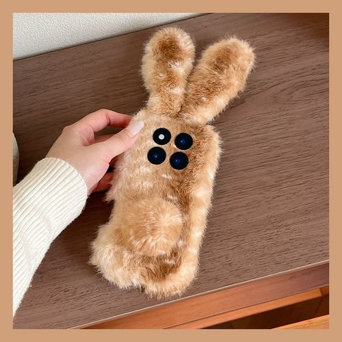 手机壳秋冬毛绒卡通撞色兔子耳朵
