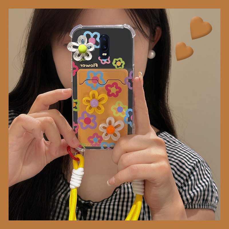 手机壳硅胶ins立体彩色花朵卡包带腕带挂绳