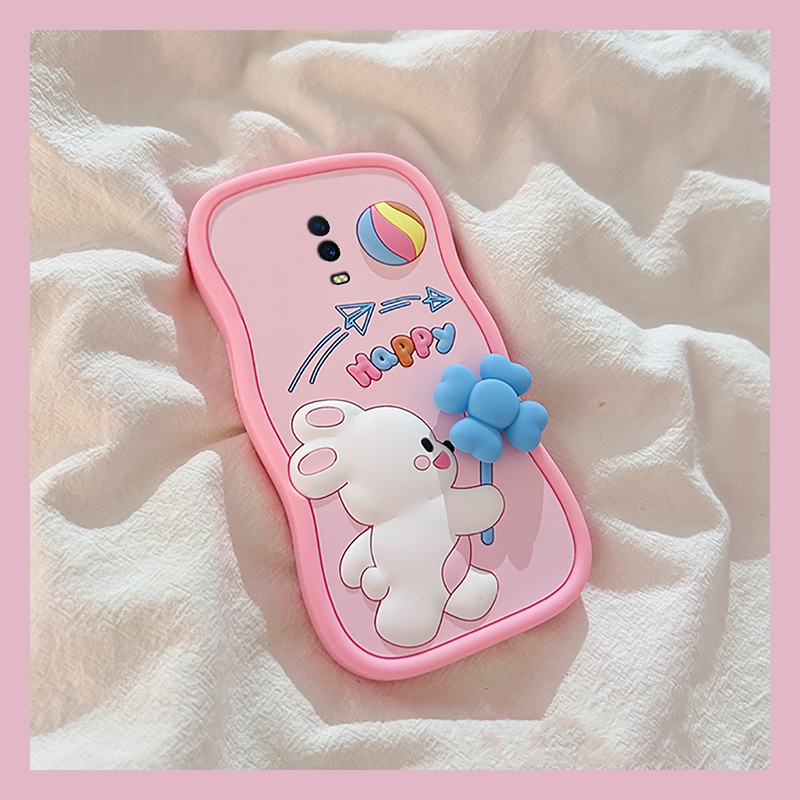 手机壳卡通兔子带立体旋转风车挂链斜跨挂绳