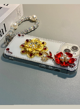 ins风珍珠边框适用华为pura80ultra手机壳p70pro+金色p60art红色p50花朵p40带p30挂链p10plus十huawei立体女p