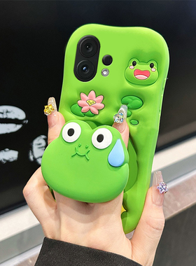 流汗青蛙支架适用vivos30promini手机壳s20pro卡通s19立体s15挂绳s16绿色s12可爱s10趣味s18e硅胶s17软壳vivo