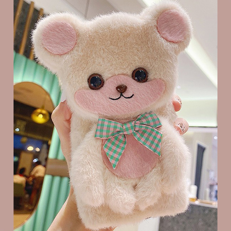 手机壳秋冬毛绒立体可爱卡通嘟嘟熊毛茸茸