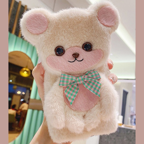 手机壳秋冬毛绒立体可爱卡通嘟嘟熊毛茸茸