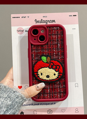 刺绣苹果kt猫适用oppofindx9plus手机壳findx8ultra秋冬x7pro红色x6绒布r17凯蒂猫r15x可爱r11s小狗x5硅胶x3