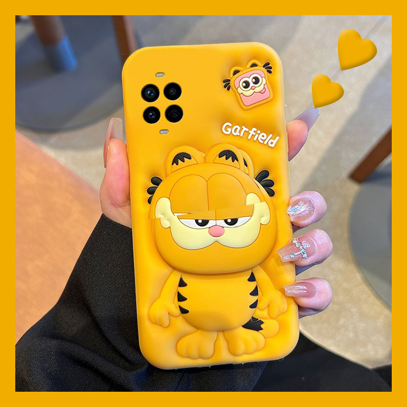 手机壳硅胶卡通趣味加菲猫支架带尼龙绳手链