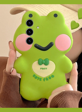 绿色蝴蝶结青蛙适用三星s25ultra手机壳s24plus卡通s23可爱s22+立体s21创意s20fe个性a52趣味note10十galaxy