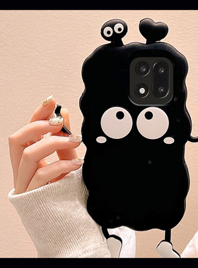 可爱黑色煤球表情适用oppo一加ace6手机壳1+15卡通0pp0立体十oneplus爱心趣味十五呆萌新款超火防摔硅胶软壳p