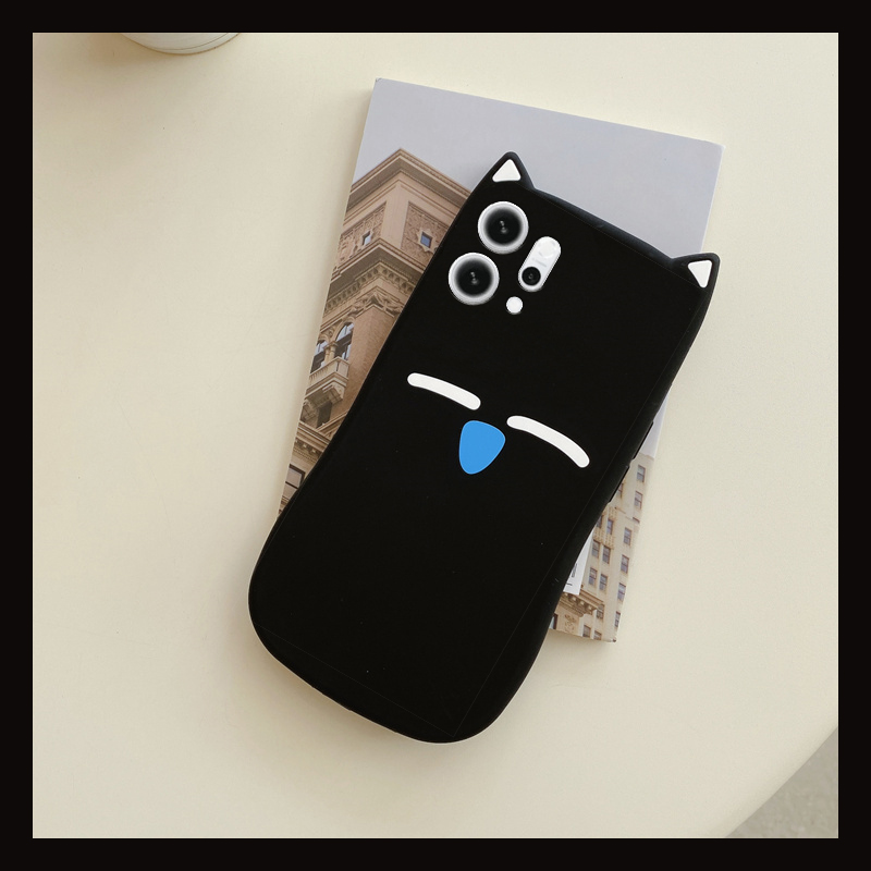 慵懒黑色猫咪适用opporeno14手机壳reon13pro+呆萌12可爱11趣味10立体9耳朵8硅胶7se/6/5k/4/3元气版oppo卡通