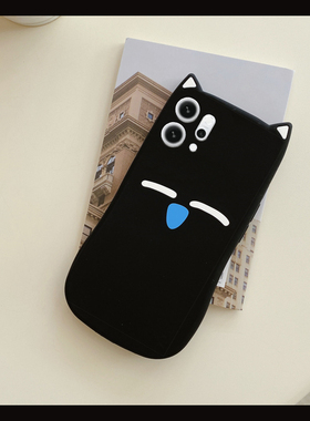 慵懒黑色猫咪适用opporeno14手机壳reon13pro+呆萌12可爱11趣味10立体9耳朵8硅胶7se/6/5k/4/3元气版oppo卡通