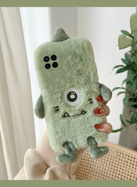 毛绒绿色大眼仔适用华为nova14ultra手机壳13pro秋冬12毛茸茸11se怪兽10z立体9卡通8可爱7i冬天4e女2plus套2s