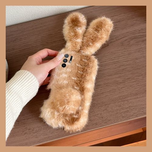 手机壳秋冬毛绒卡通撞色兔子耳朵