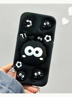 适用华为荣耀v30pro手机壳麦芒40卡通30pro+立体x30i花朵x20se煤球20s支架10i带挂件v10可爱9x黑色十硅胶软壳