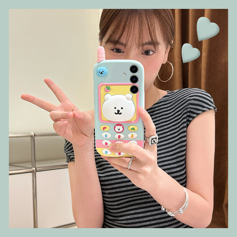 手机壳硅胶卡通呆萌大哥大电话机自嘲熊支架