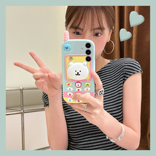 适用三星s25ultra手机壳s24plus卡通s23自嘲熊s22 大哥大s21电话机s20fe带a52支架a32可爱note10小熊十galaxy