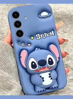 适用三星s25+手机壳s25edge卡通note20立体s24plus史迪仔s23支架s22带挂件s21挂绳s20fe可爱s10呆萌十蓝色软p