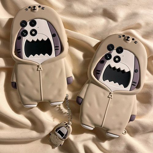 手机壳硅胶卡通趣味卫衣鲨鱼带挂件