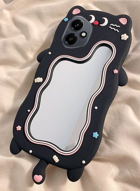 适用华为荣耀400手机壳300卡通200镜面100pro+立体90gt黑色80se猫咪70可爱x50i趣味v40镜子v30十honor化妆镜p