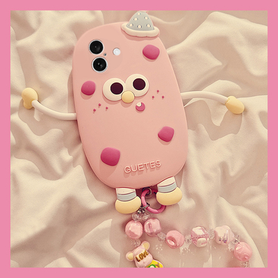 适用苹果17手机壳iPhone17pro可斜挎17promax卡通17air立体por十七ip草莓ipone怪兽带挂绳挂链粉色新款创意女