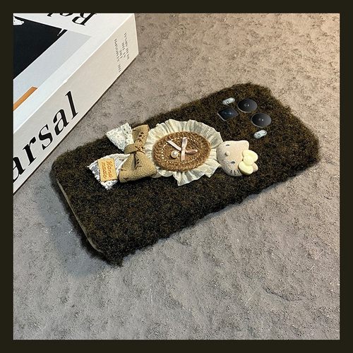 手机壳毛绒卡通蕾丝蝴蝶结KT猫