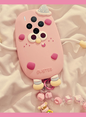 适用vivox300手机壳x300pro可斜挎vivix卡通por立体vovo草莓怪兽带挂绳挂链粉色创意新款超火全包防摔硅胶女p