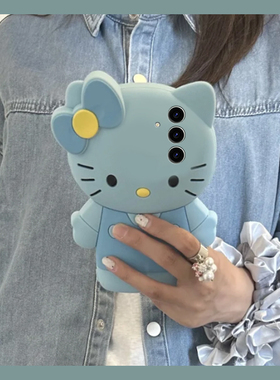 适用三星s25+手机壳s25edge卡通note20立体s24plus蓝色kt猫s23可爱s22凯蒂猫s21趣味s20fe创意s10新款十硅胶p