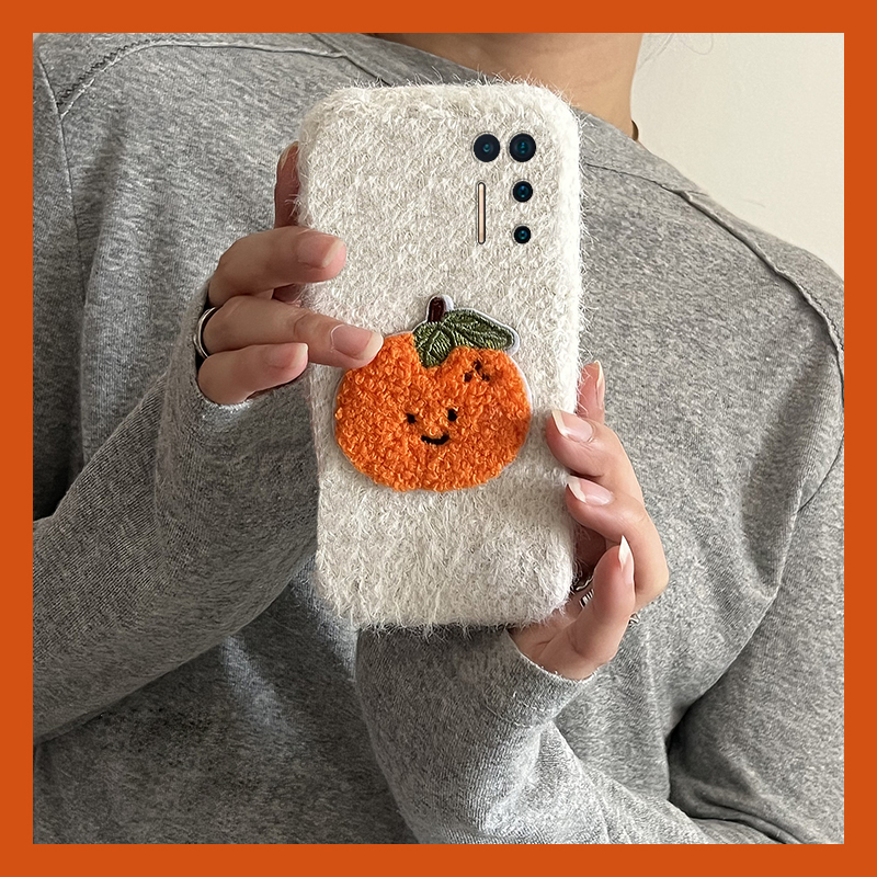 毛绒刺绣橘子适用坚果r2手机壳pro2秋冬pro3绒布卡通立体pro2s毛茸茸r1冬天3毛毛por新款超火全包防摔硅胶女p