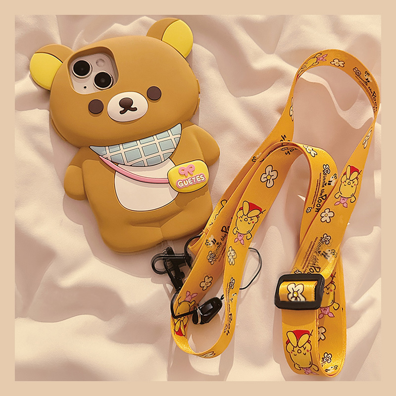 手机壳硅胶卡通趣味背包轻松熊手绳斜跨挂绳