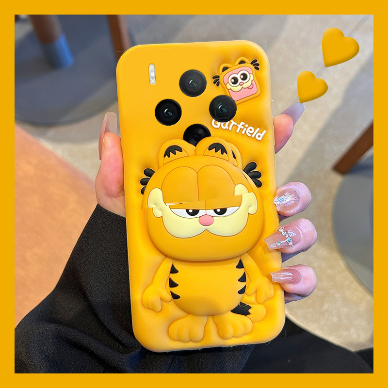 手机壳硅胶卡通趣味加菲猫支架带尼龙绳手链