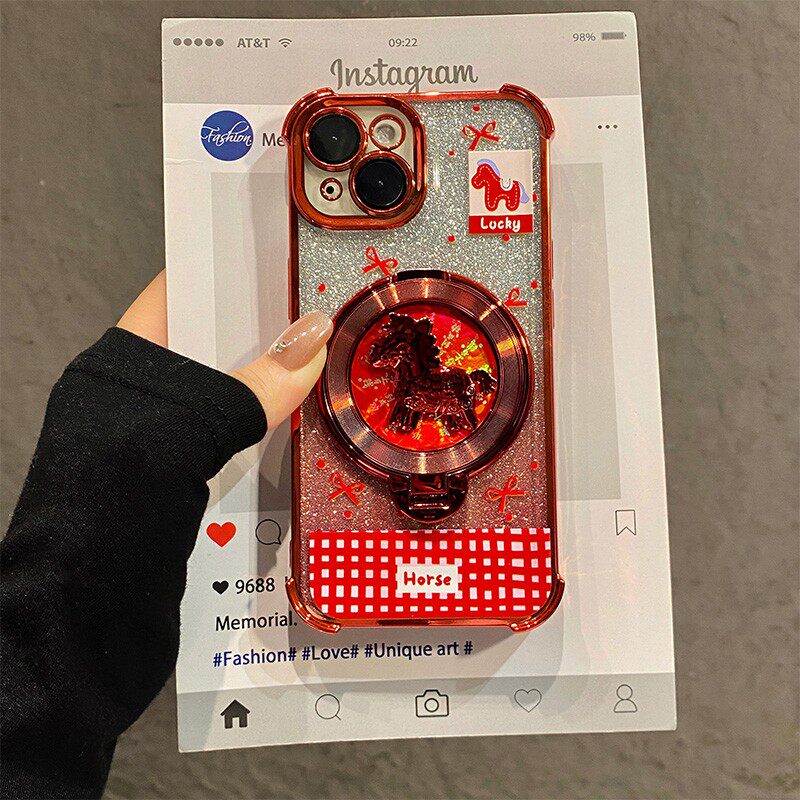 手机壳硅胶2026马年旋转小马支架